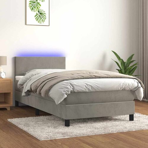  box spring s madracem LED svjetlosivi 100x200 cm baršun Cene