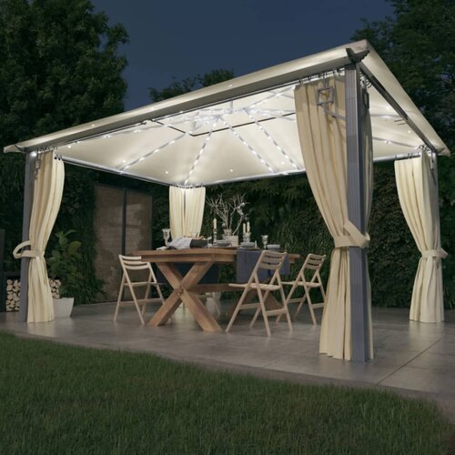 vidaXL paviljon z zaveso in led lučkami 4x3 m krem aluminij Cene