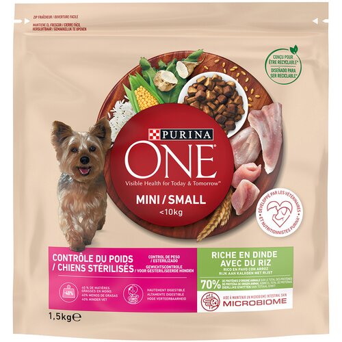 Purina ONE Mini Weight Control/Sterilised puran in riž - Varčno pakiranje: 18 kg (12 x 1,5 kg) Cijene