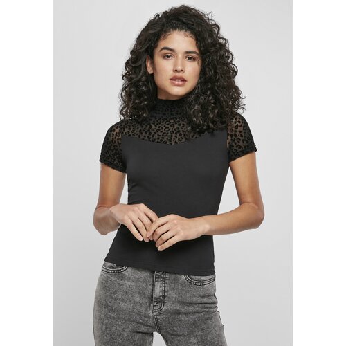 Urban Classics Ladies Flock Lace Turtleneck Tee Black Cene