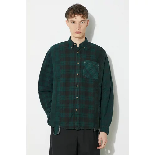 Needles Pamučna košulja Flannel Shirt za muškarce, boja: zelena, relaxed, s button-down ovratnikom, NS303