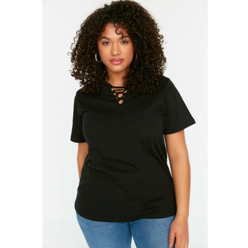 Trendyol Curve Black Collar Detailed Knitted T-Shirt Slike