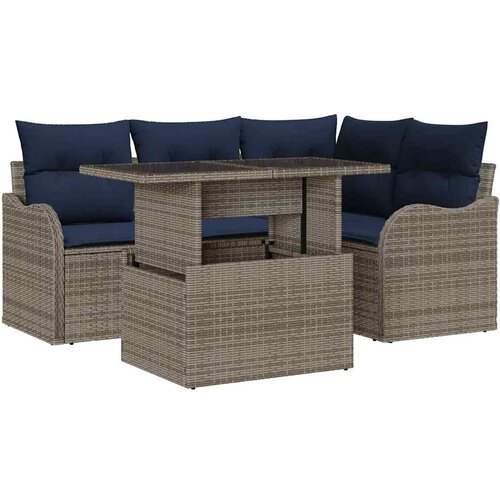 vidaXL Vrtna sedežna garnitura z blazino 5 pcs Siva Poly ratan, (5000021921) Cene