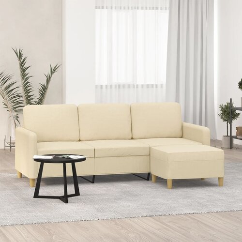 VidaXL Kavč trosed s stolčkom za noge krem 180 cm blago Slike