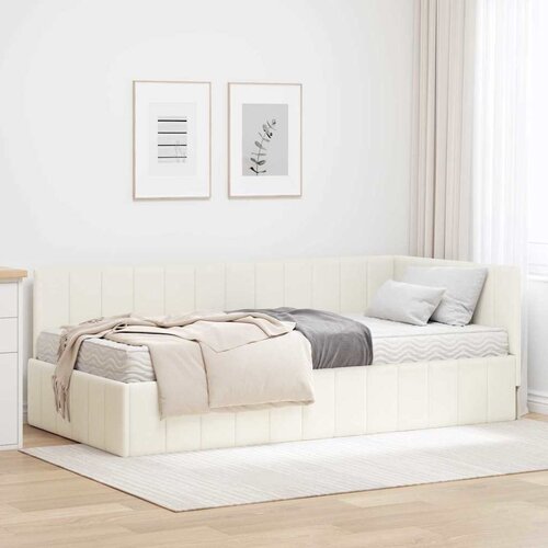 vidaXL Kutni okvir kreveta s madracem Krema 90 x 200 cm Baršun Cene
