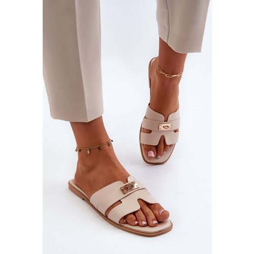 Kesi Women's flat slippers with embellishments, beige Kavinia Slike