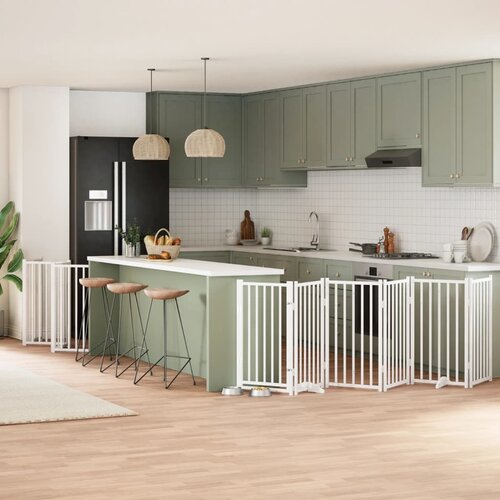 vidaXL Ograda za pse z vrati zložljiva 15 panelov bela 750 cm les Cene