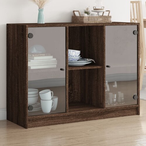 VidaXL Komoda rjavi hrast 102x37x75,5 cm inženirski les Slike