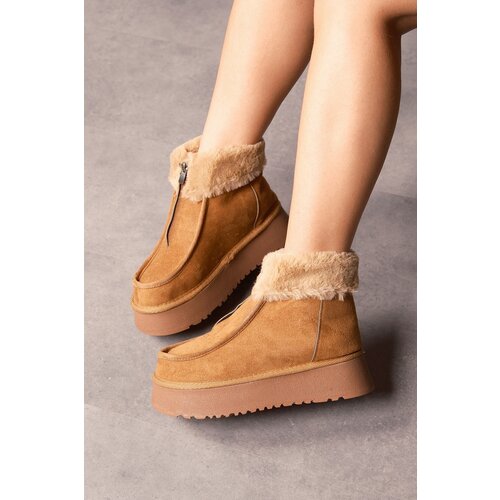 LuviShoes MONKE Tan Suede Shearling Zippered Thick Sole Women's Sports Boots Slike