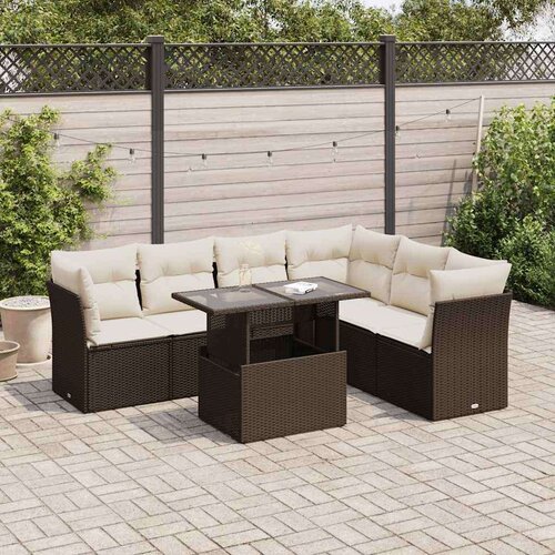 vidaXL 7-dijelni set vrtnih sofa od poliratana s jastucima smeđi Cijene