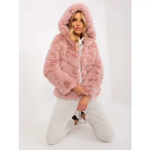 Fashion Hunters Dusty pink fur jacket with hood