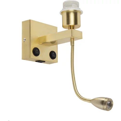 QAZQA Art deco stenska svetilka zlata z USB in fleksibilno roko - Brescia Combi