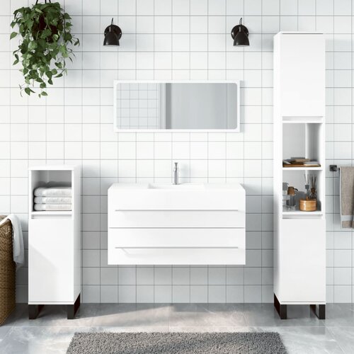 The Living Store Kopalniška omarica z ogledalom visok sijaj bela inženirski les - Kopalniška Omarica Z Ogledalom, (21436923) Cene