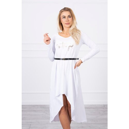 Kesi Dress with a decorative belt and inscription white Slike