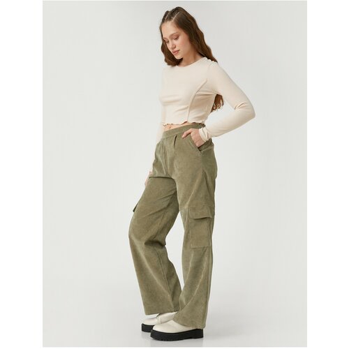 Koton Velvet Cargo Trousers Waist Elastic Pocket Detailed Slike