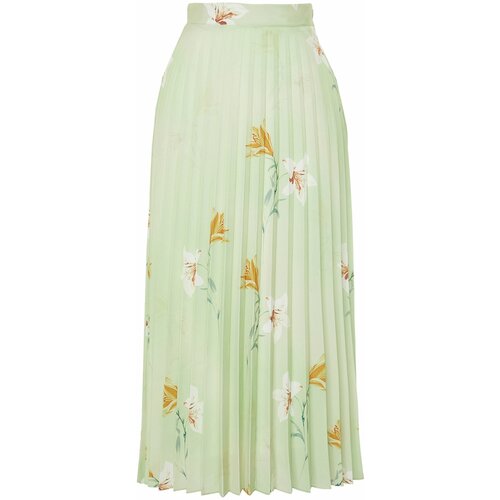 Trendyol Multi Color Floral Pattern Pleated Satin Fabric Maxi Length Woven Skirt Slike