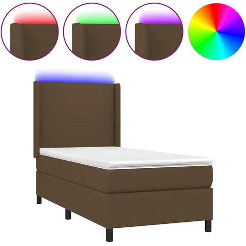  Krevet box spring s madracem LED tamnosmeđi 90x190 cm tkanina Slike