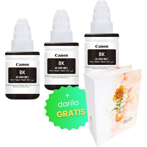 Canon Komplet črnil za GI-490 (0663C001AA) (G1400/2400/3400) (črna), original, 3 kosi + DARILO GRATI Cene