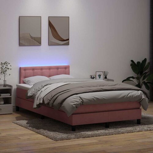Box Spring krevet s madracem i LED ružičasti 120x220 cm samt Cene