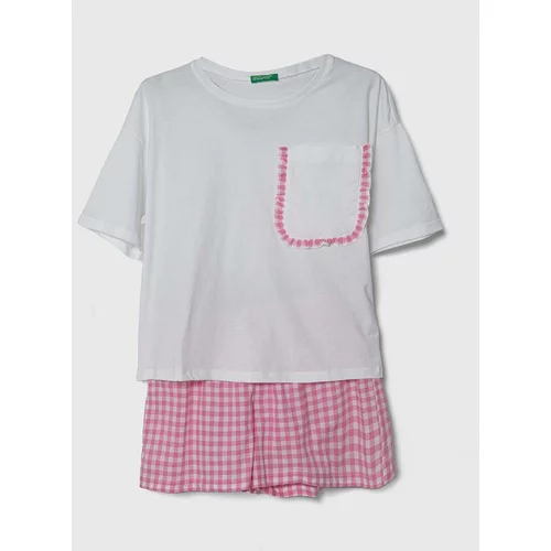 United Colors Of Benetton Otroška bombažna pižama bela barva