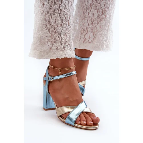 PS1 Eco Leather Sandals with Block Heel in Blue-Gold Abilica PS1 Eco Leather Sandals with Block Heel in Blue-Gold Abilica