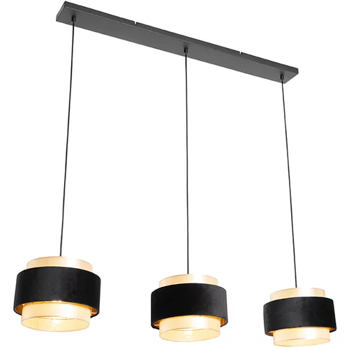 QAZQA Moderna viseča svetilka črna z zlatimi 3 lučkami - Elif
