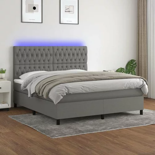  Box spring postelja z vzmetnico LED temno siva 180x200 cm blago, (20788876)
