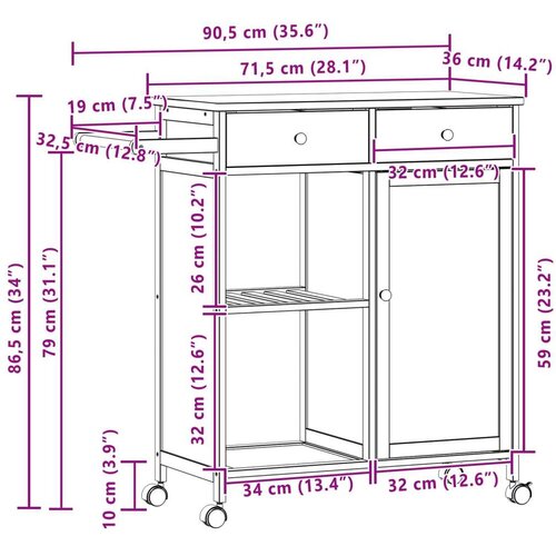  Kuhinjska Kolica s Kotačima Prirodna 90 5 x 36 x 86 5 cm Bambus Slike