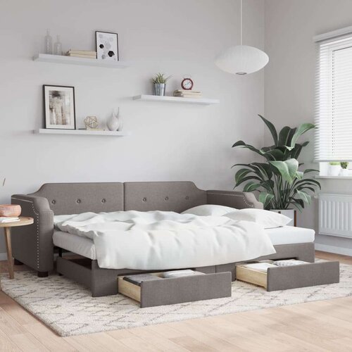  Izvlečna dnevna postelja s predali taupe 100x200 cm blago, (20936673) Slike