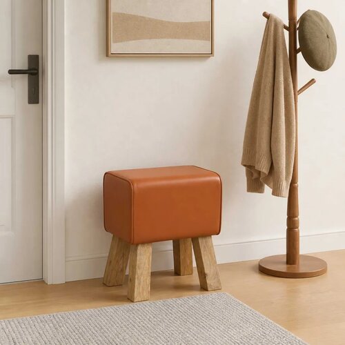  Klupa 40 x 30 x 45 cm Prava koža Smeđa - Smeđa Cijene