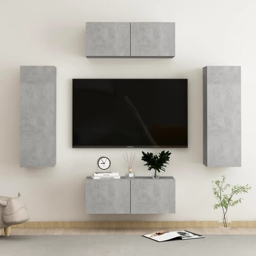 The Living Store Komplet TV omaric 4-delni betonsko siva iverna plošča - TV Omarica, (21429783) Cene
