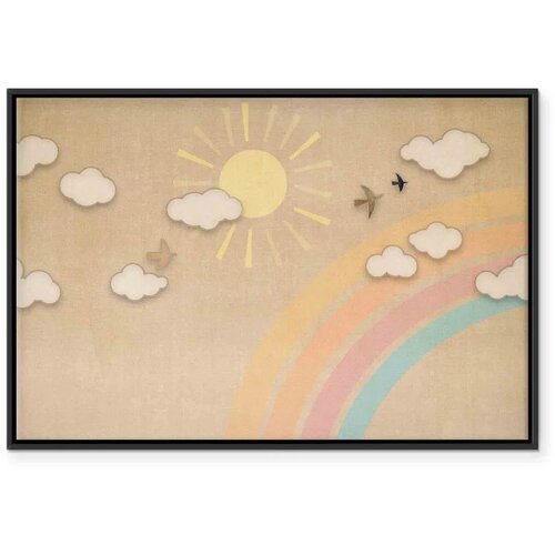  Slika - Holiday Sky - Sunny Day with a Rainbow and Flying Birds 90x60 U crnom drvenom okviru Slike