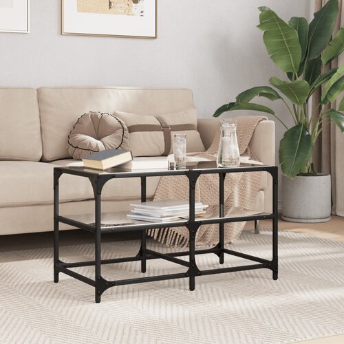 Furnova Klubska mizica s črno stekleno povr&amp;scaron;ino 78,5x40x45 cm jeklo, (21914877) Slike