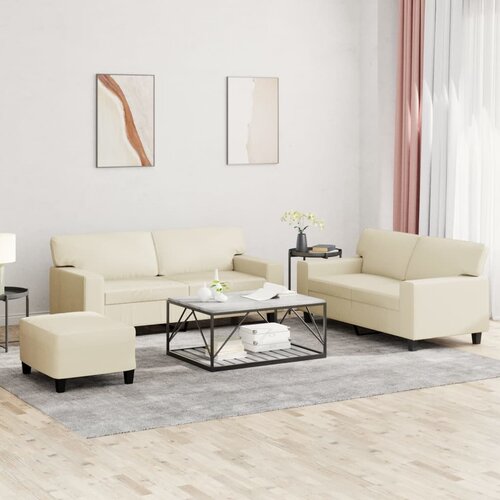 3-dijelni set sofa s jastucima krem od umjetne kože Cene