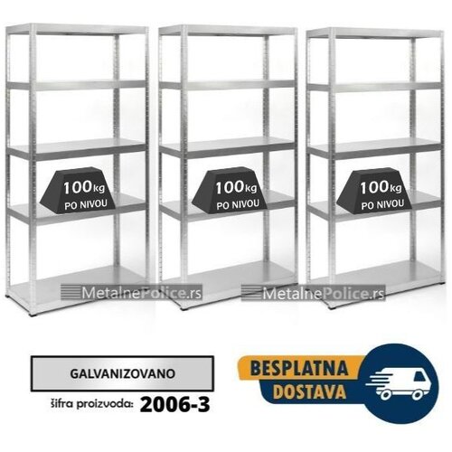  Komplet od 3 police metal-metal 180x90x40cm, 5x100kg galva Dimenzije kompleta 180x270x40cm Cene