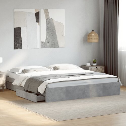 Furnova Posteljni okvir s predali betonsko siv 200x200cm inženirski les, (21940699) Slike