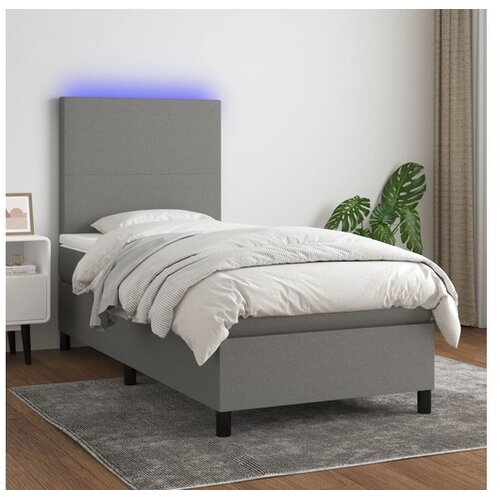  Box spring postelja z vzmetnico LED temno siva 100x200 cm blago Cene