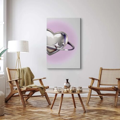  Slika - Cosmic Heart - Silver Heart with a Ring on a Purple Background 60x90 Cene