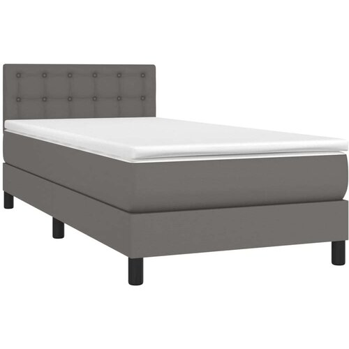 VidaXL Krevet box spring s madracem LED sivi 90x190 cm od umjetne kože Slike