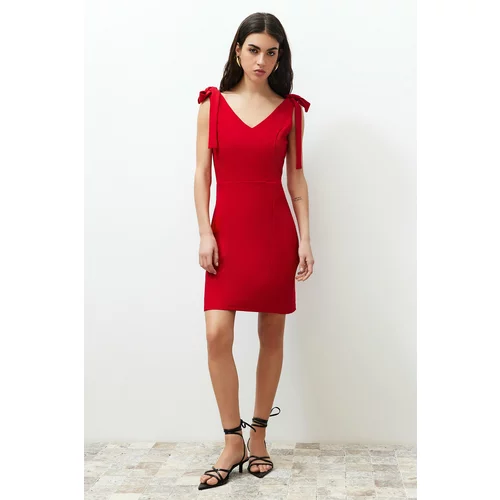 Trendyol Red Body Wrap Tie Detailed Mini Woven Dress