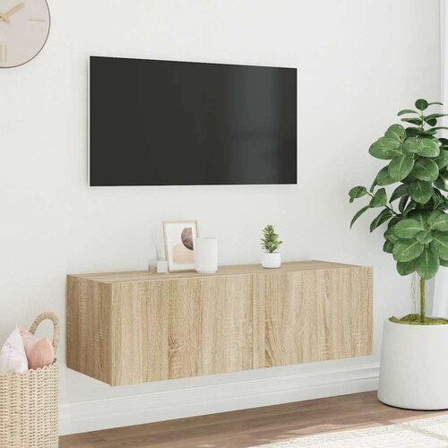  Zidni TV ormarić s LED svjetlima boja hrasta 100 x 35 x 31 cm Slike