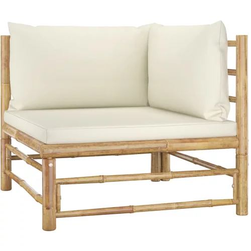 vidaXL Vrtni kotni kavč s kremno belimi blazinami bambus, (20660563)