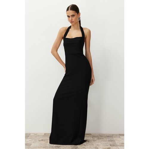 Trendyol Black Body-fitting Woven Turndown Collar Long Evening Evening Dress Cene