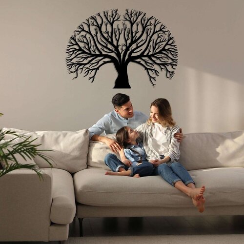 Wallxpert metalni zidni ukras 5606, drvo sa razgranatom krošnjom, 75 x 53 cm, crni Cene