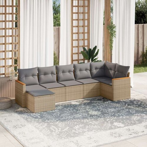  7-dijelni set vrtnih sofa s jastucima bež od poliratana Slike