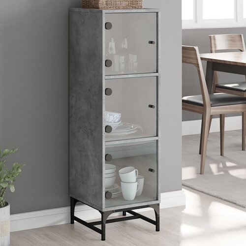 VidaXL Visoka omara s steklenimi vrati betonsko siva 35x37x120 cm Slike
