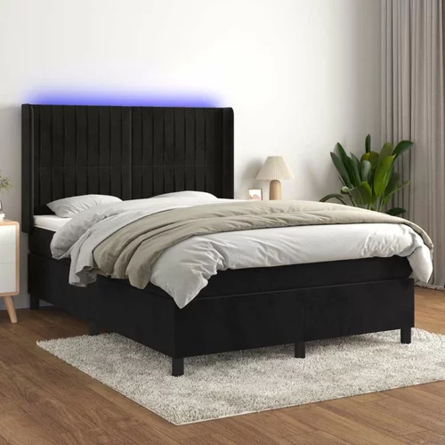  Box spring postelja z vzmetnico LED črna 140x190 cm žamet, (20896280)