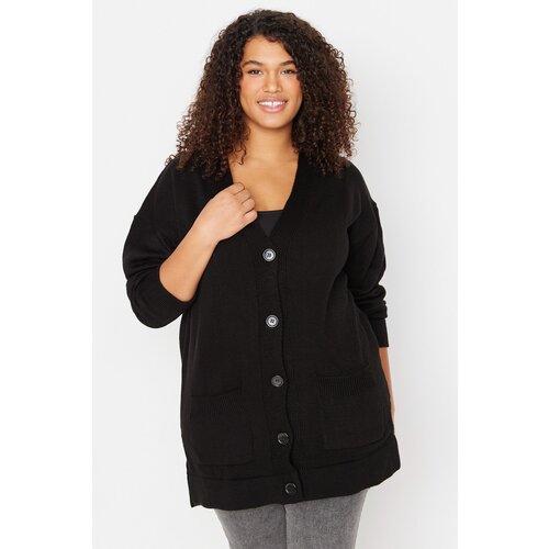 Trendyol curve black v-neck knitwear cardigan with pocket Slike