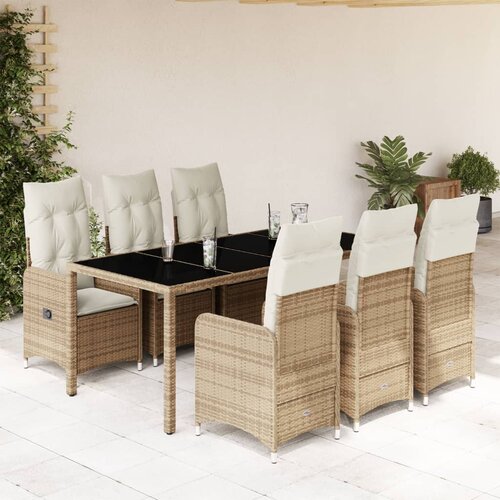 VidaXL 7-dijelni vrtni bistro set od poliratana s jastucima bež Slike