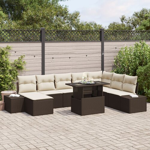 VidaXL Vrtni sofa set Set 9 Rjava in kremna Ratan, Poliester Slike